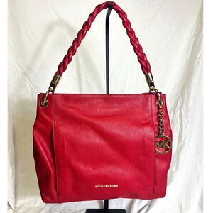 Bold & Chic Michael Kors Red Leather Tote – Braided Strap & Gold Accents